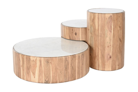 SET 3 TAVOLINI ACACIA E MARMO
